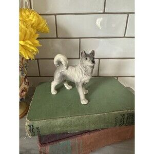Vintage Gray Husky Puppy Dog Figurine Kitsch 1950s Japan